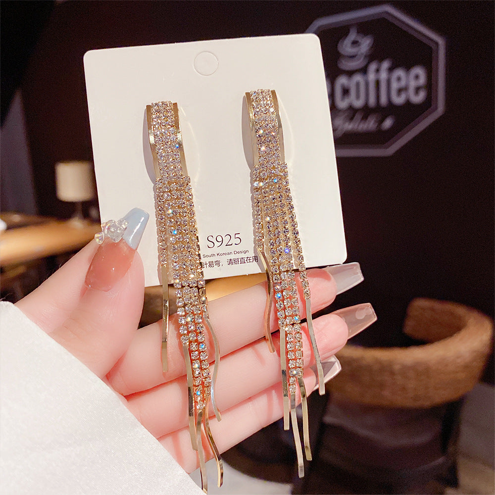 Wholesale diamond-embedded  temperament Super fairy  slimming  exaggerated earrings